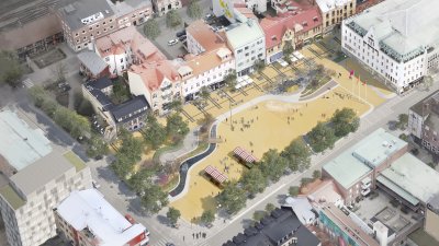 Illustration av framtidens Stora torg i Eslöv
