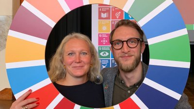 Johan Plambeck, utvecklingschef på Kultur och Fritid, och Erika Fjelkner, miljöchef, deltar i Agenda 2030-utbildningen