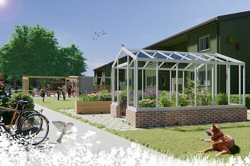 Till varje hus hör en trädgård men det finns även möjlighet att odla i den gemensamma trädgården där det ska finnas växthus och odlingslådor. Den gemensamma trädgården blir föreningens naturliga mötesplats.