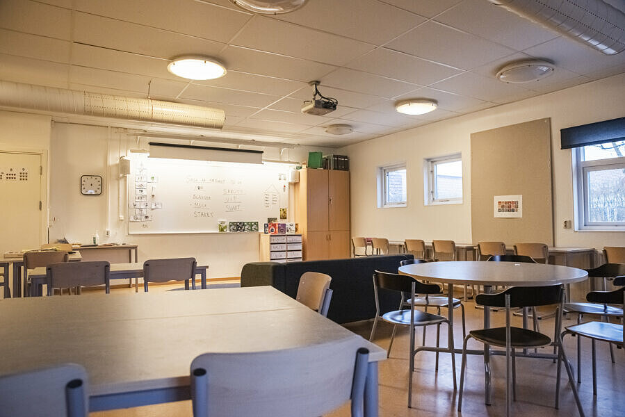 Ett typiskt klassrum på Fridasroskolan.